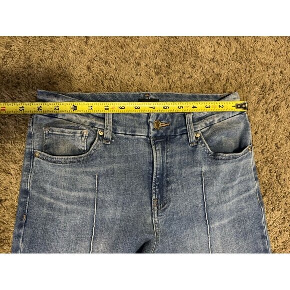 EXPRESS Blue Jeans Wide Leg Flare Mid Rise Med Wash Y2k 90s Boho Western 28x34 - Picture 9 of 9